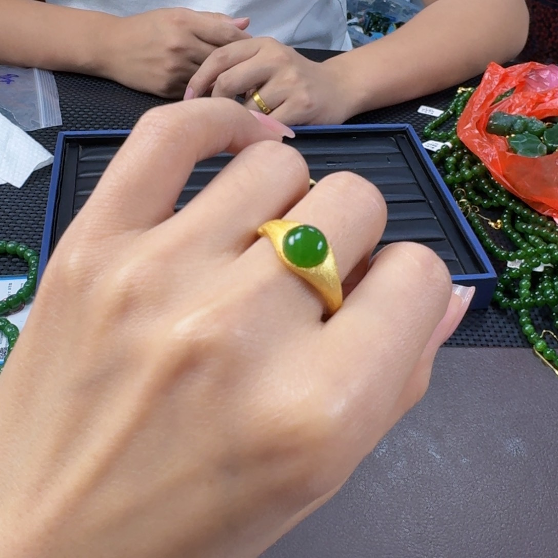 和田玉（碧玉）戒指银S925镶嵌
