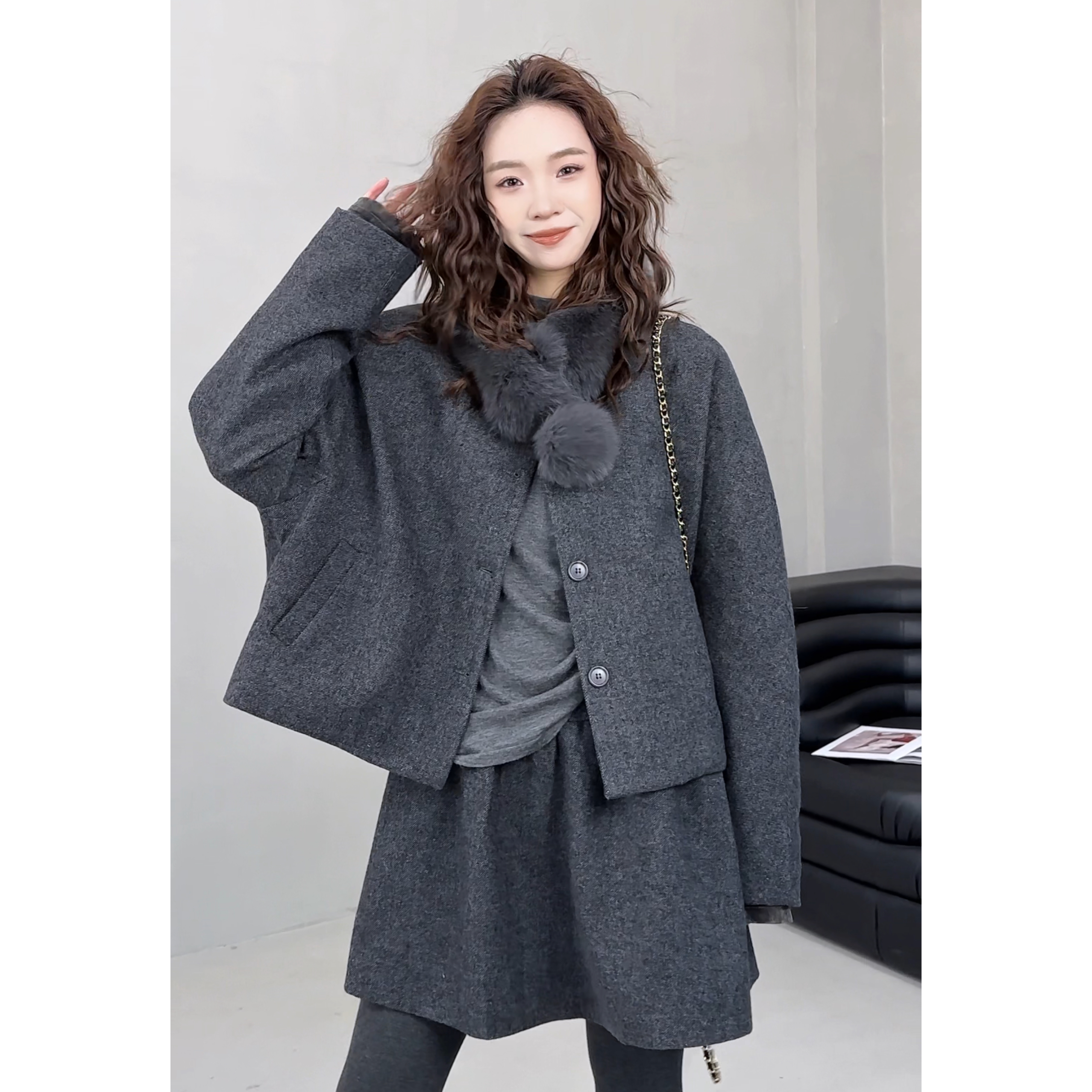 小静静一会【羊毛三件套装 】2025秋冬新款百搭显瘦套装 2511C8324