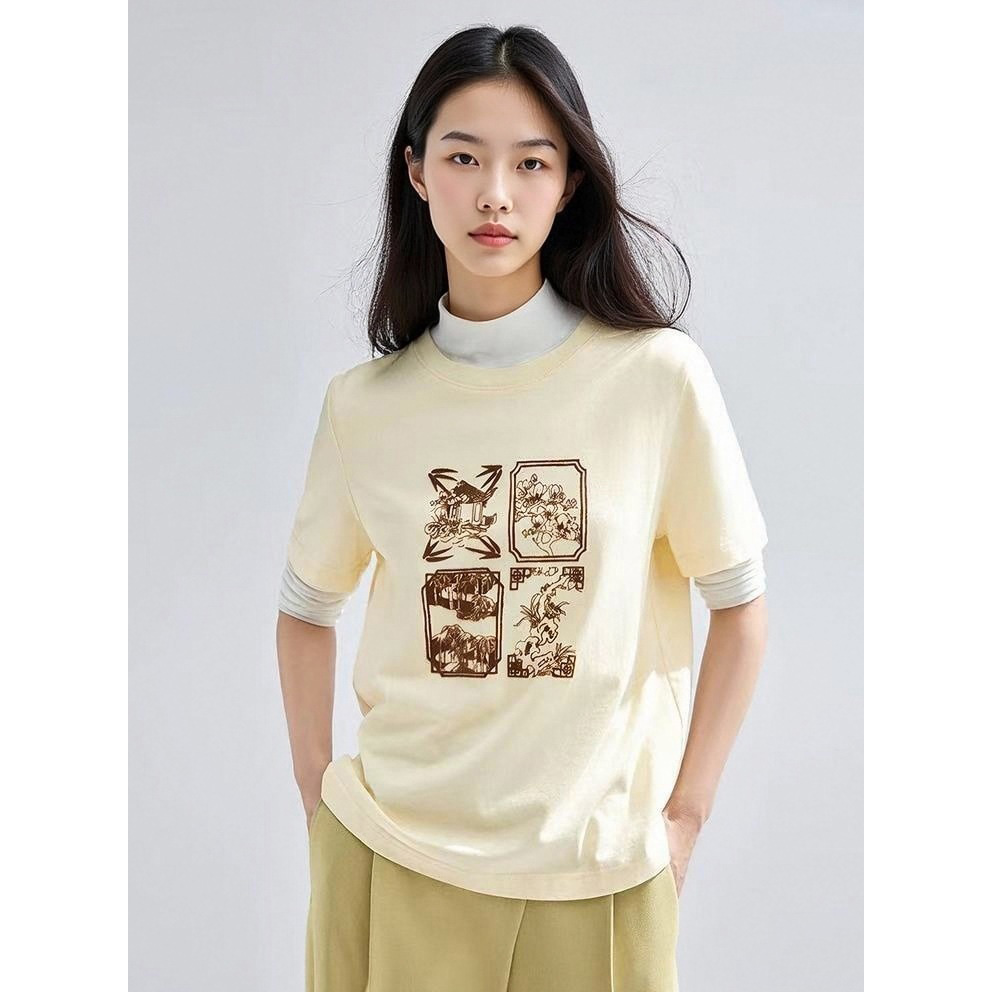 柜上24&9！pin牌出，拒绝路人感/软糯亲水棉植绒印花短袖T恤L43078