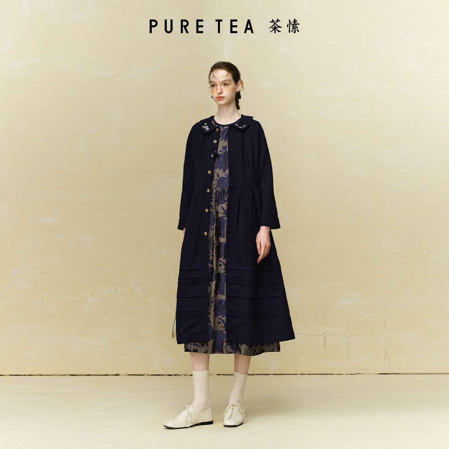 【商场同款】茶愫刺绣娃娃领毛呢外套女绵羊毛秋新款TH1103C31