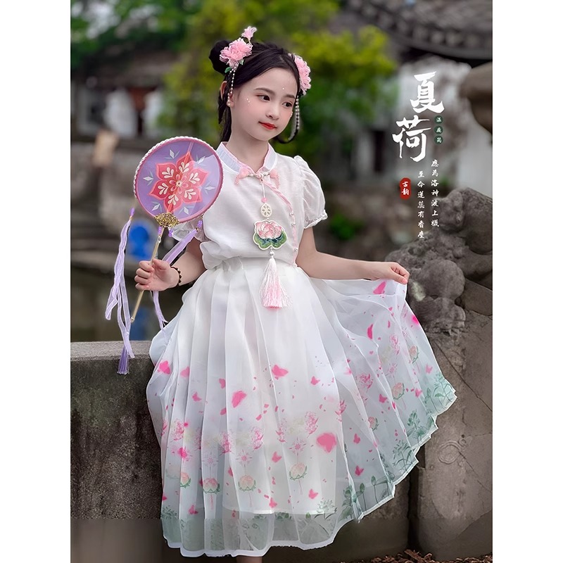 女童汉服夏季新款儿童国风马面裙套装古风裙子演出服唐装24061702
