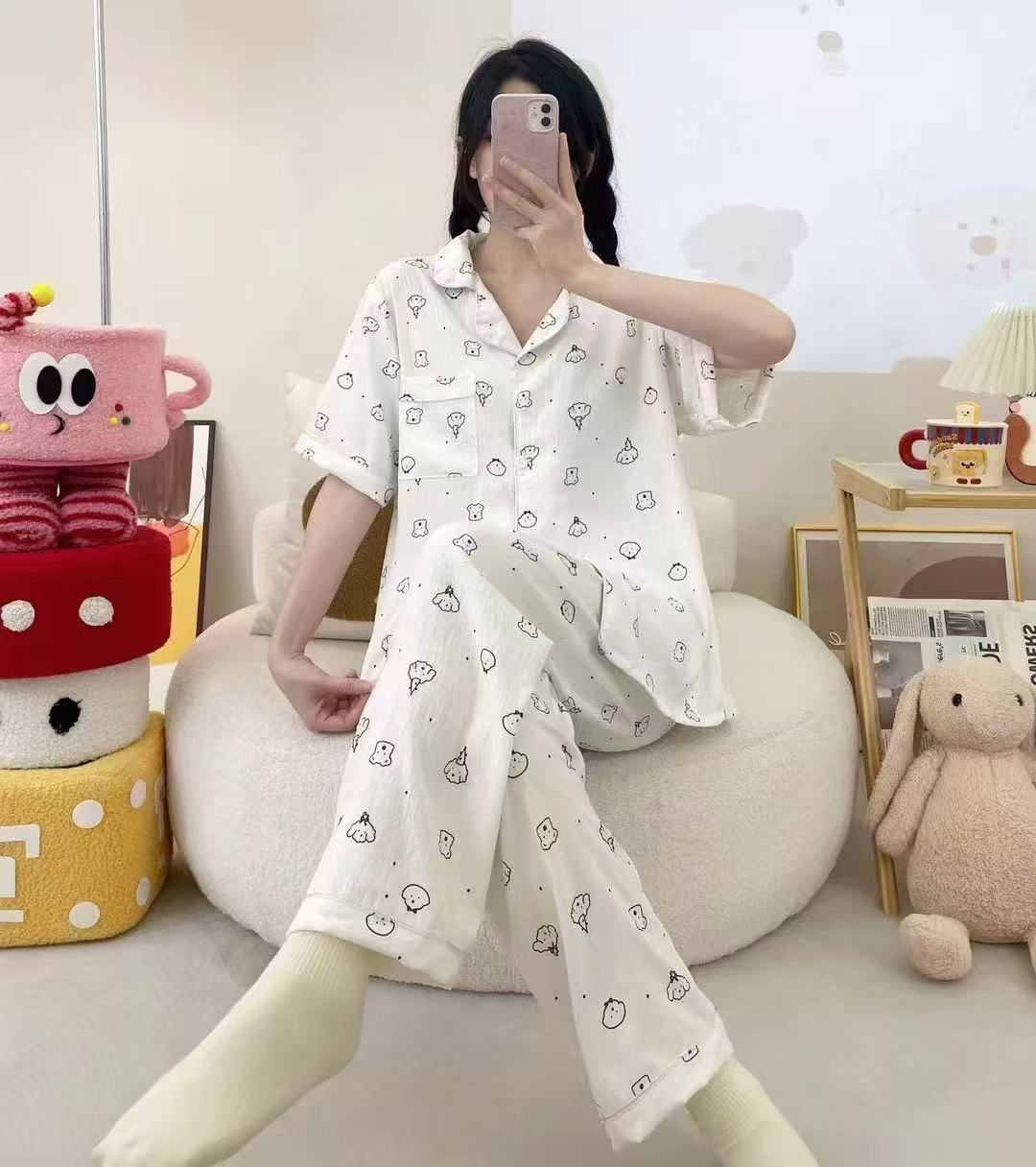 TZ433时尚休闲夏装短袖长裤睡衣套装