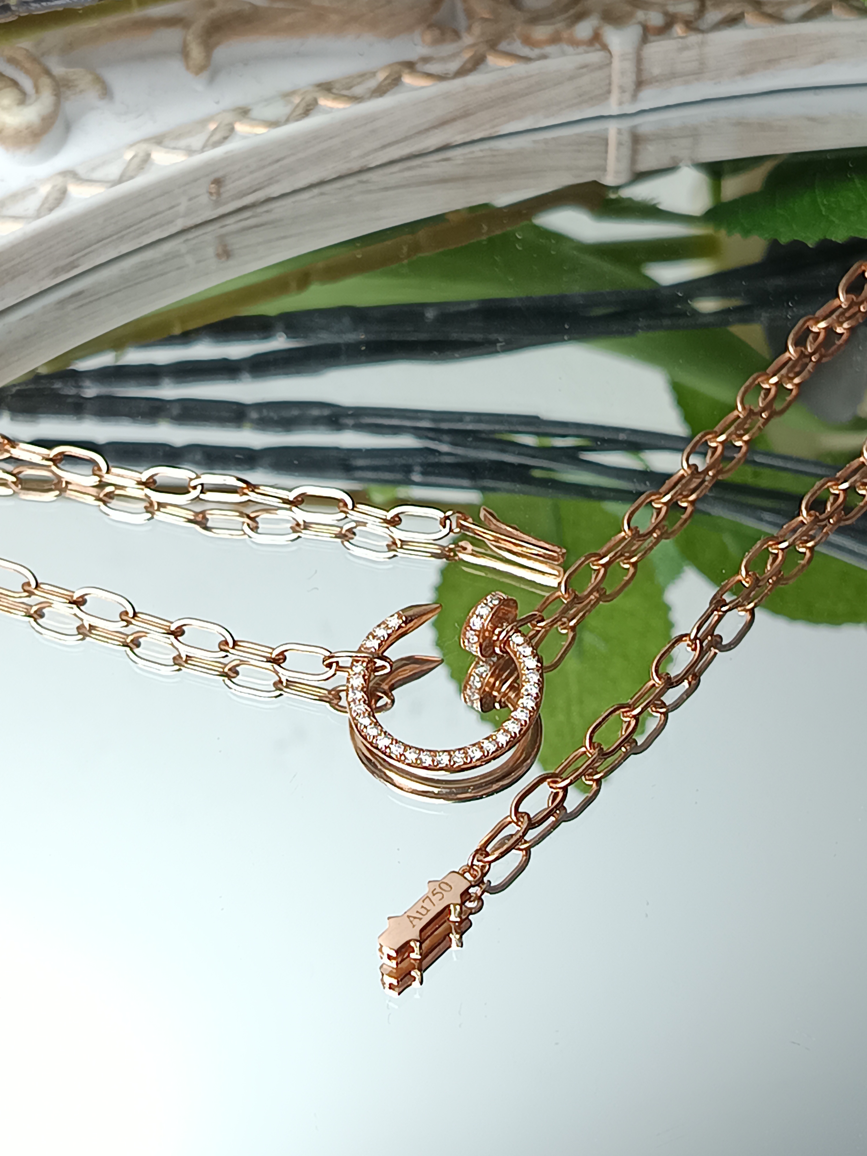 18K金钻石套链 满钻钉 全钻 K玫 一字扣