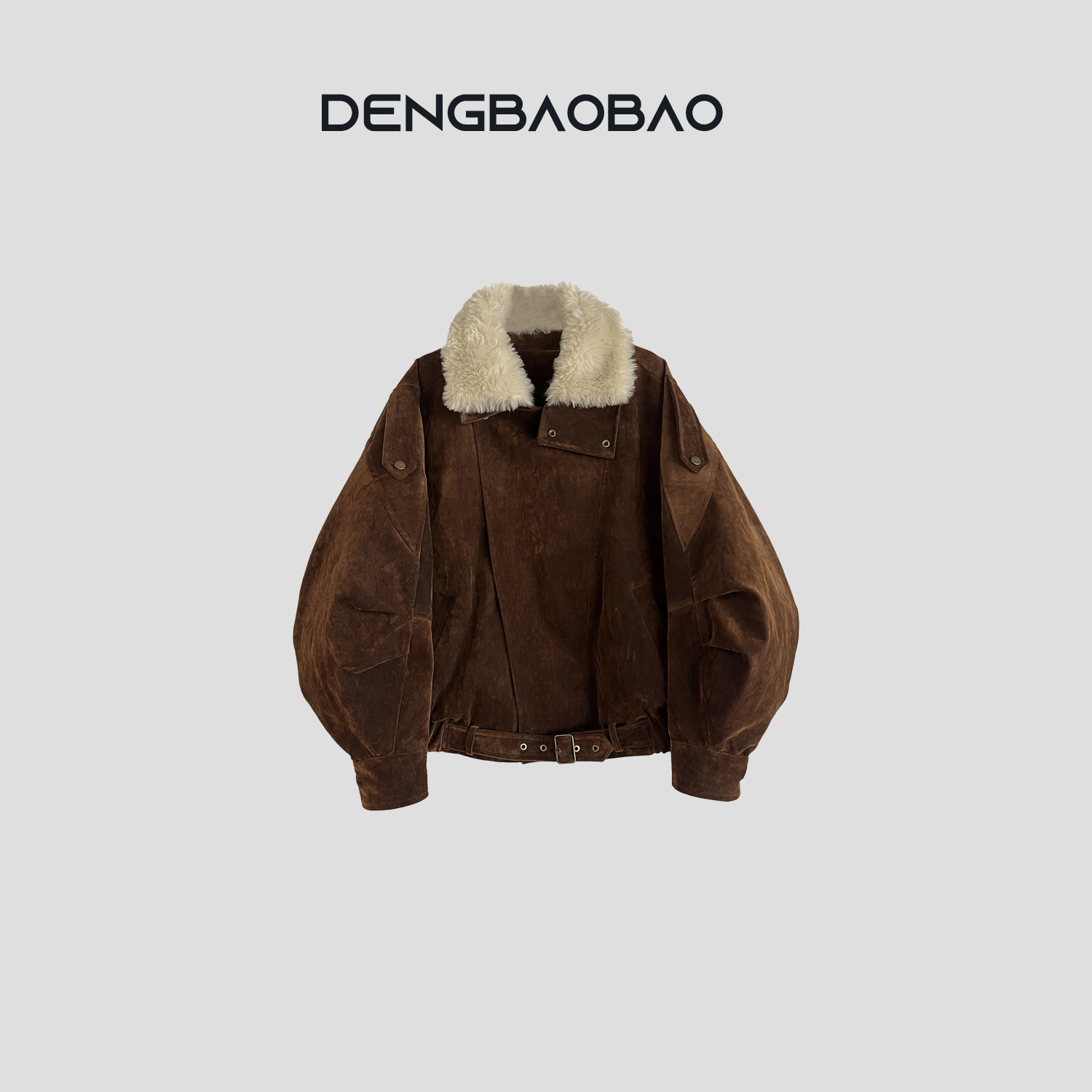 Dengbaobao 【复古游侠】毛毛翻领植绒牛仔宽松派克服羽绒服女冬季