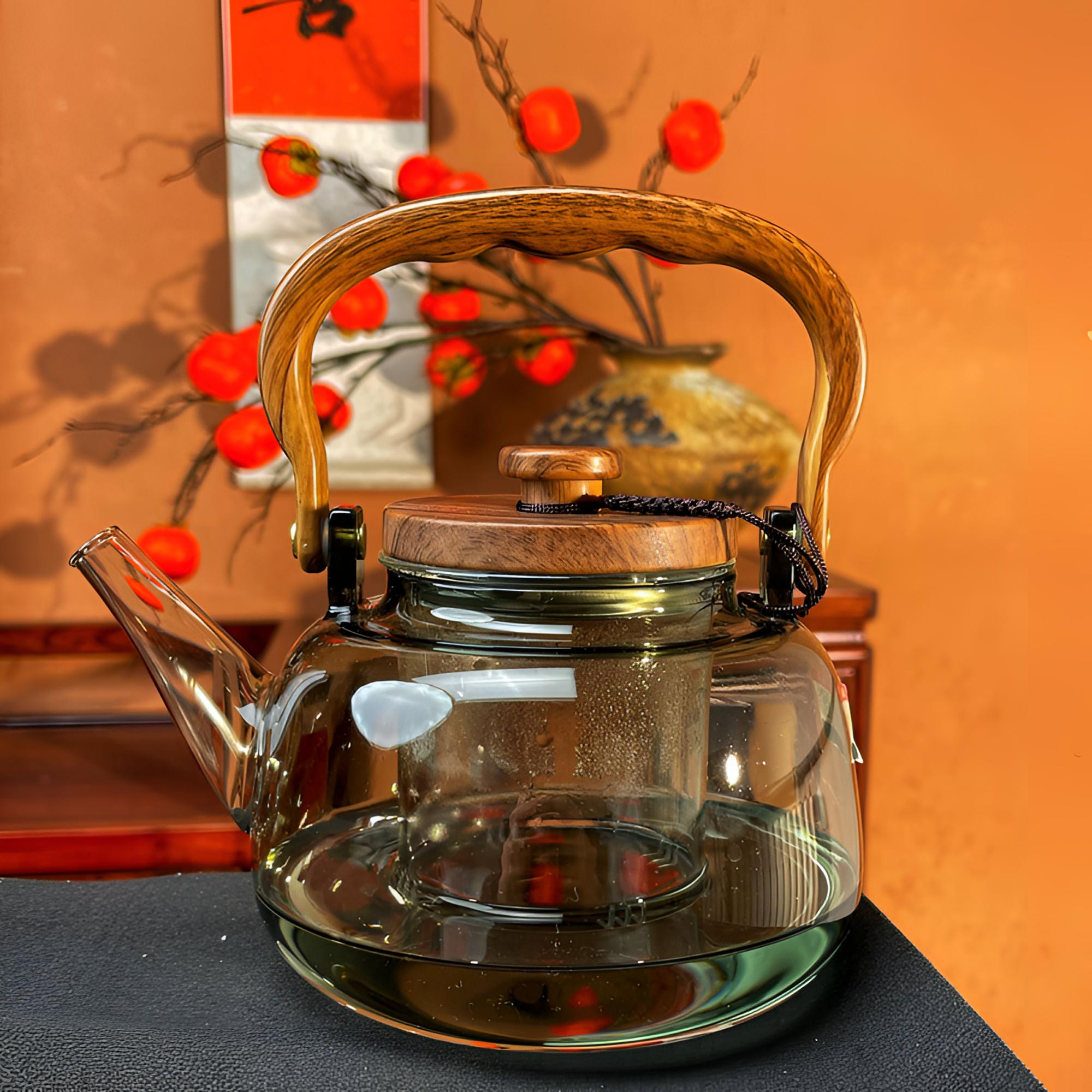 玺韵轩1200毫升加大加厚款高硼硅耐热玻璃提梁煮茶壶