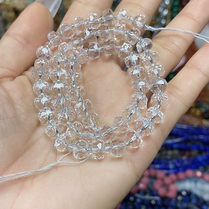 玛瑙/玉髓未镶嵌珠宝半成品天然高透白水晶切面车轮卡7.5mm