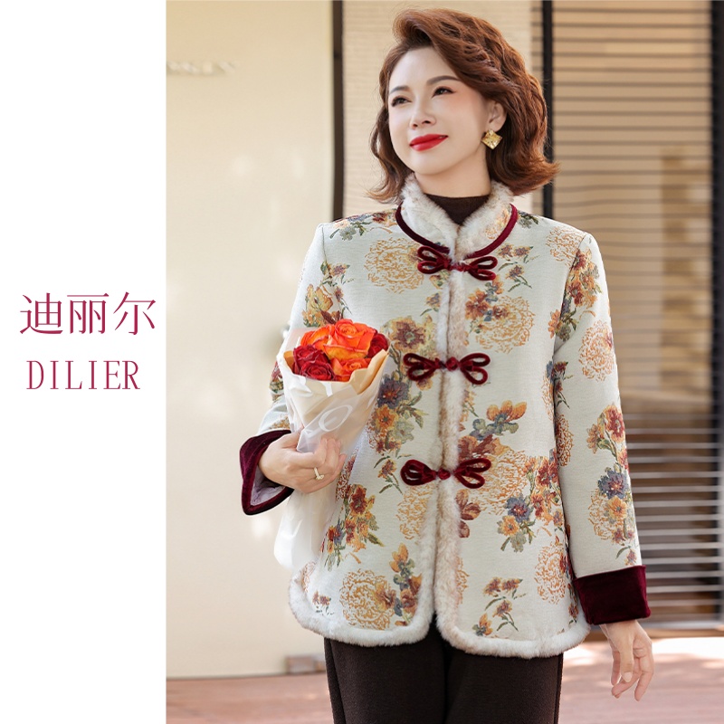 2025秋冬新款中老年妈妈装棉服中式加绒时尚复古气质上衣新中式