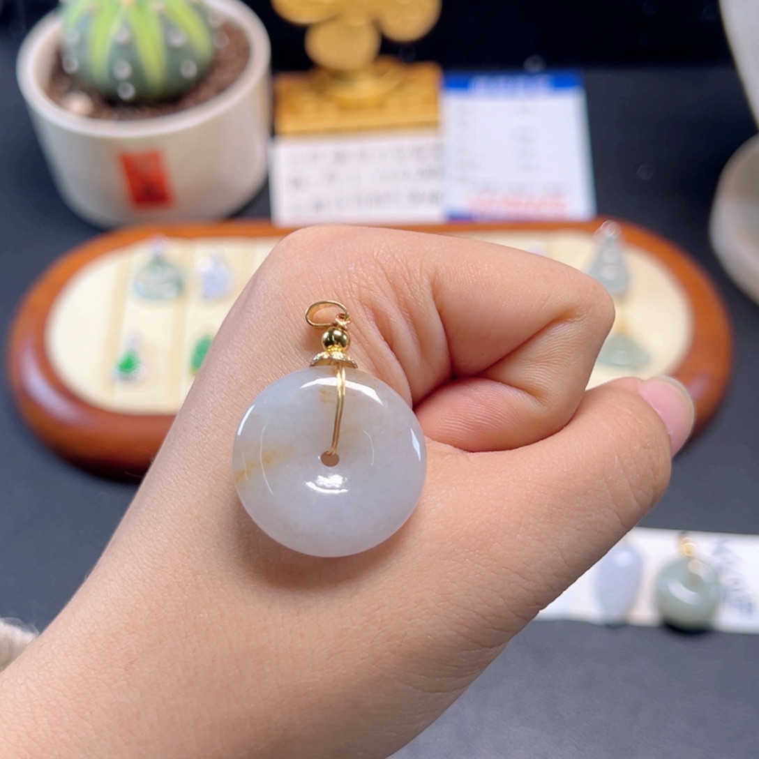 未镶嵌戒圈翡翠白翡洒金平安扣