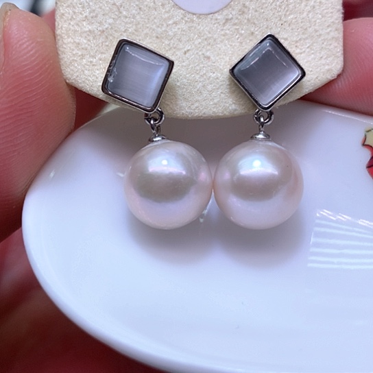 淡水珍珠耳饰银S925镶嵌
