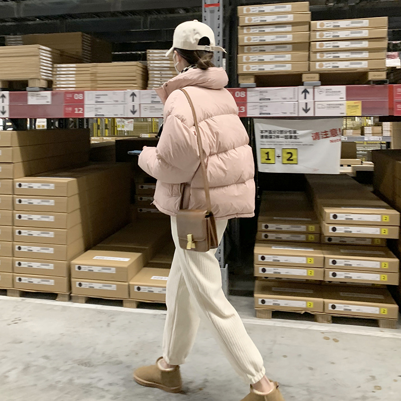 羽绒服女短款白鸭绒2024新款立领小个子黑色加厚面包服保暖外套