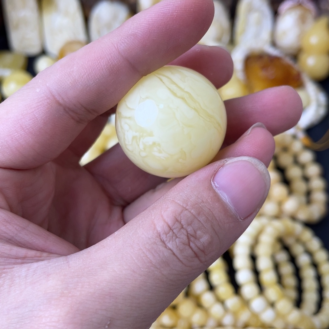 未镶嵌琥珀裸石球*30+俄料妖白花蜡单珠
