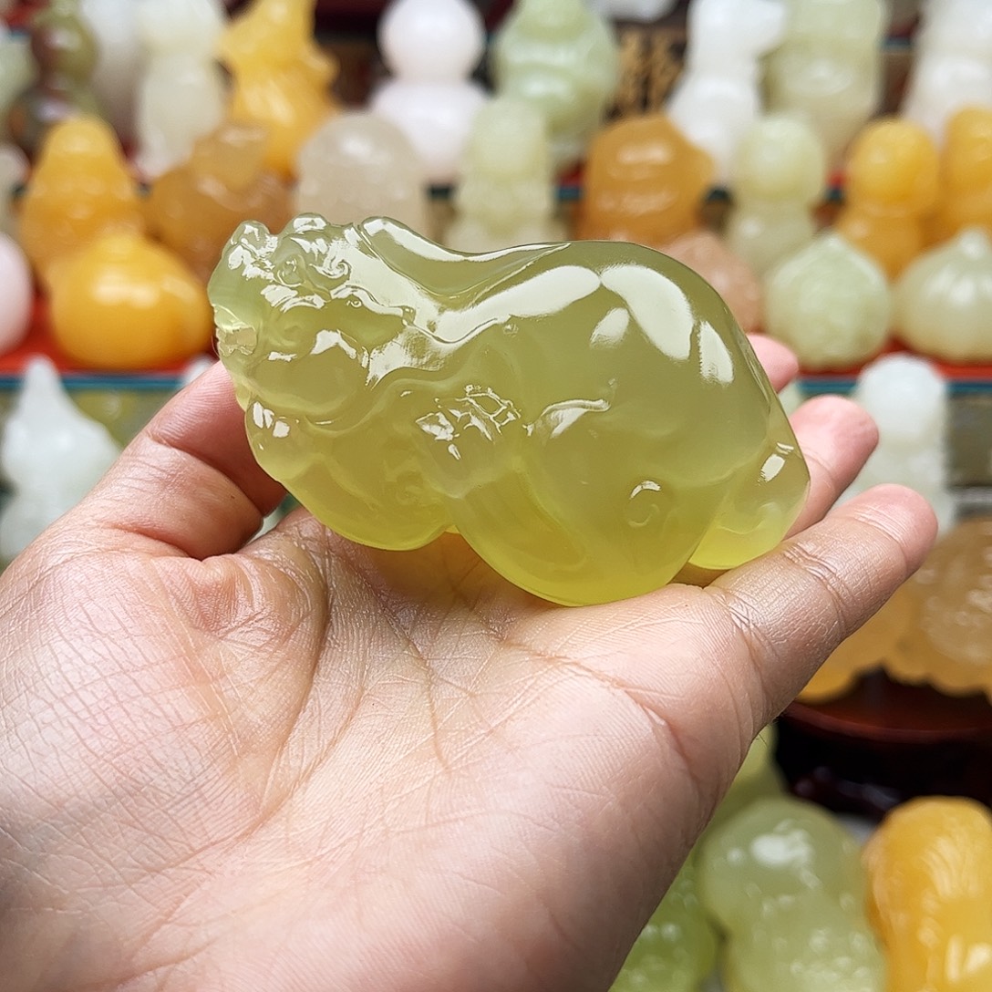 玉***镯石材貔貅手吧摆件