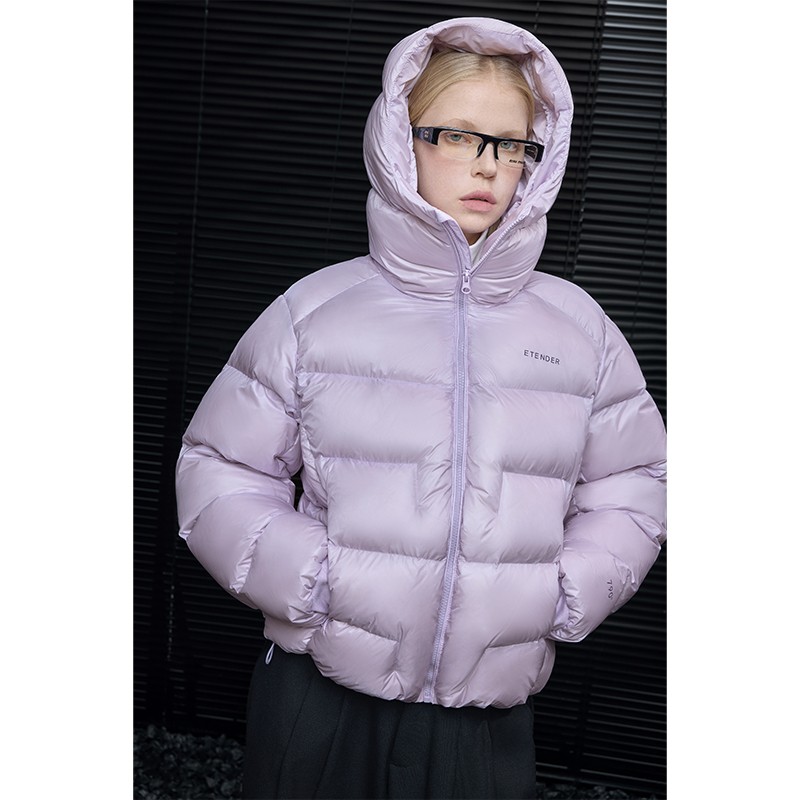 moment粉紫色短款连帽羽绒服外套女2025冬季新款绝美巨好看高级感