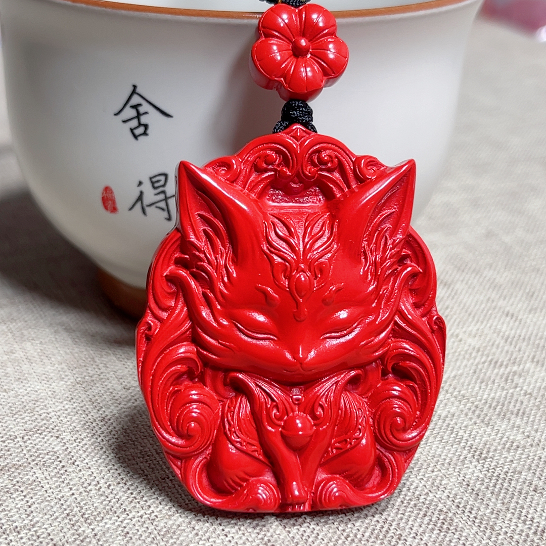 含辰砂工艺品高含量朱砂红砂九尾狐吊坠 可爱小狐狸毛衣链挂件