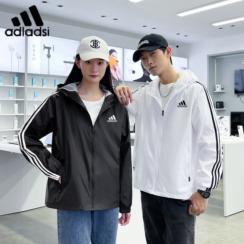 阿迪同款精选情侣新款三条杠男士连帽夹克外套休闲运动服ADDS风衣