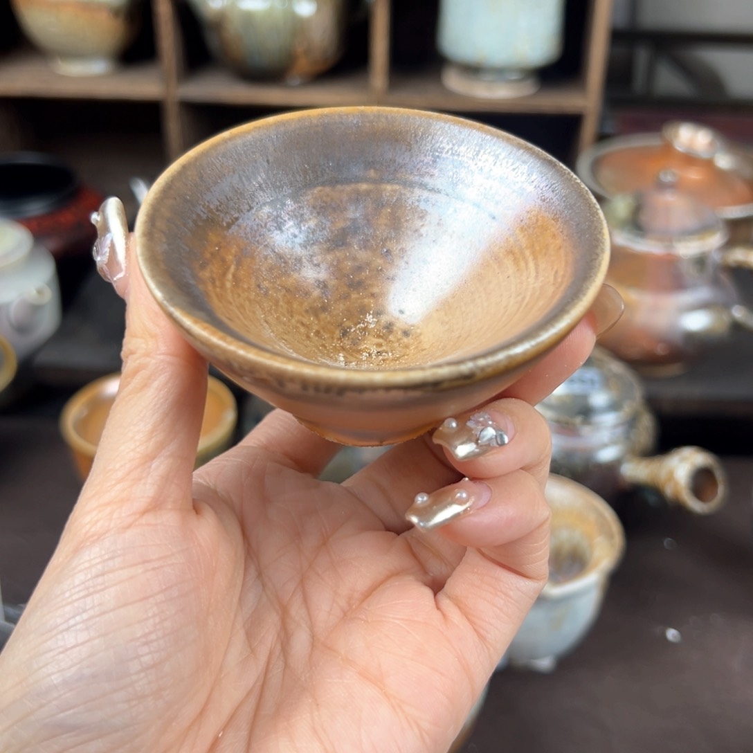 杯柴烧茶器细陶泥斗笠杯