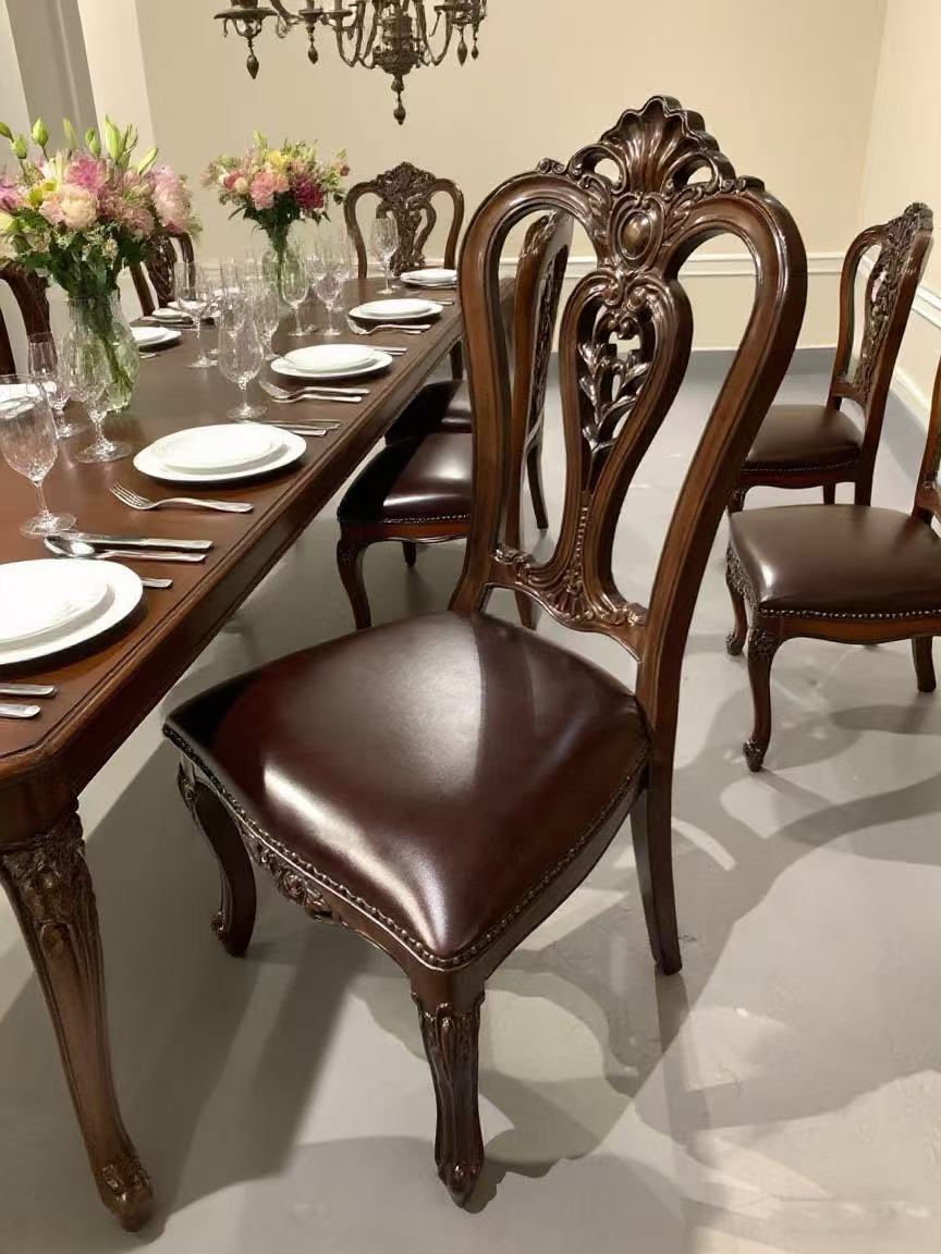 美式乡村真皮餐椅家用实木椅子书桌椅简约靠背餐椅