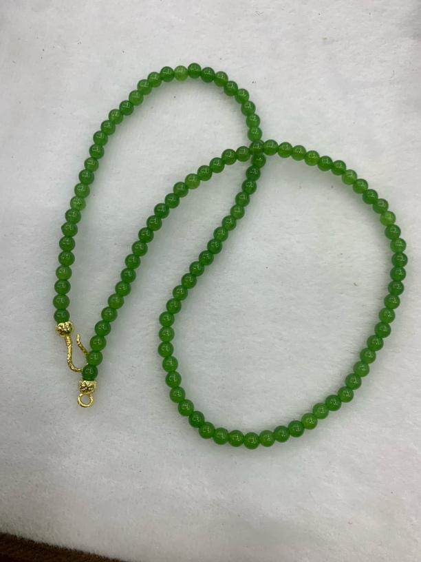 H007和田玉4mm圆珠小珠项链平果绿