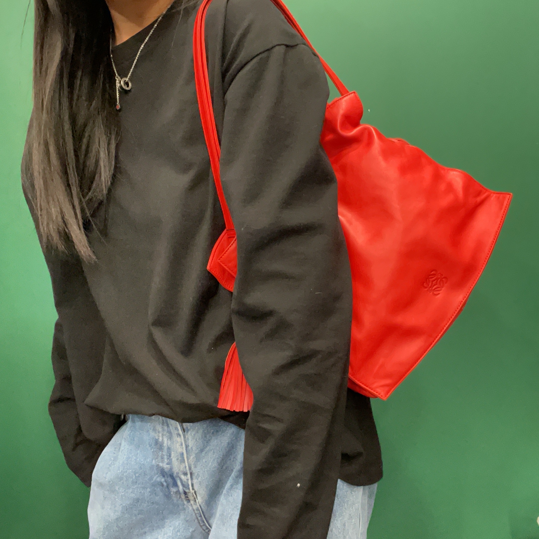 95新 LOEWE/罗意威 【KK】 62 1123 红色流苏福袋单肩包