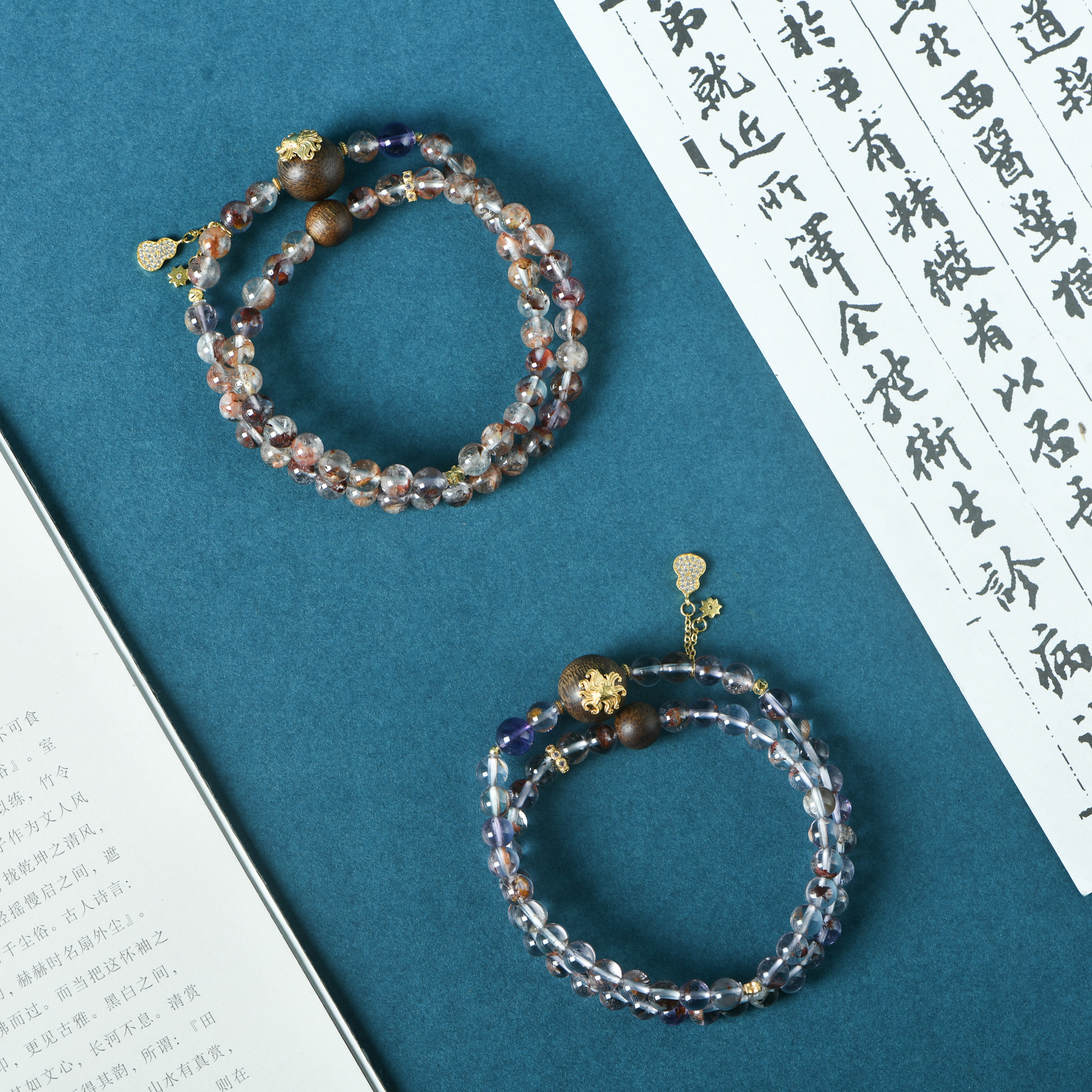 水晶净水紫幽灵0.6双圈手链S925银配饰（多样性发其一）