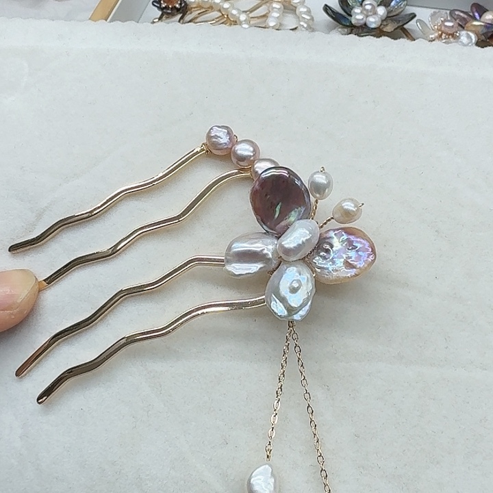 淡水珍珠发饰银S925镶嵌