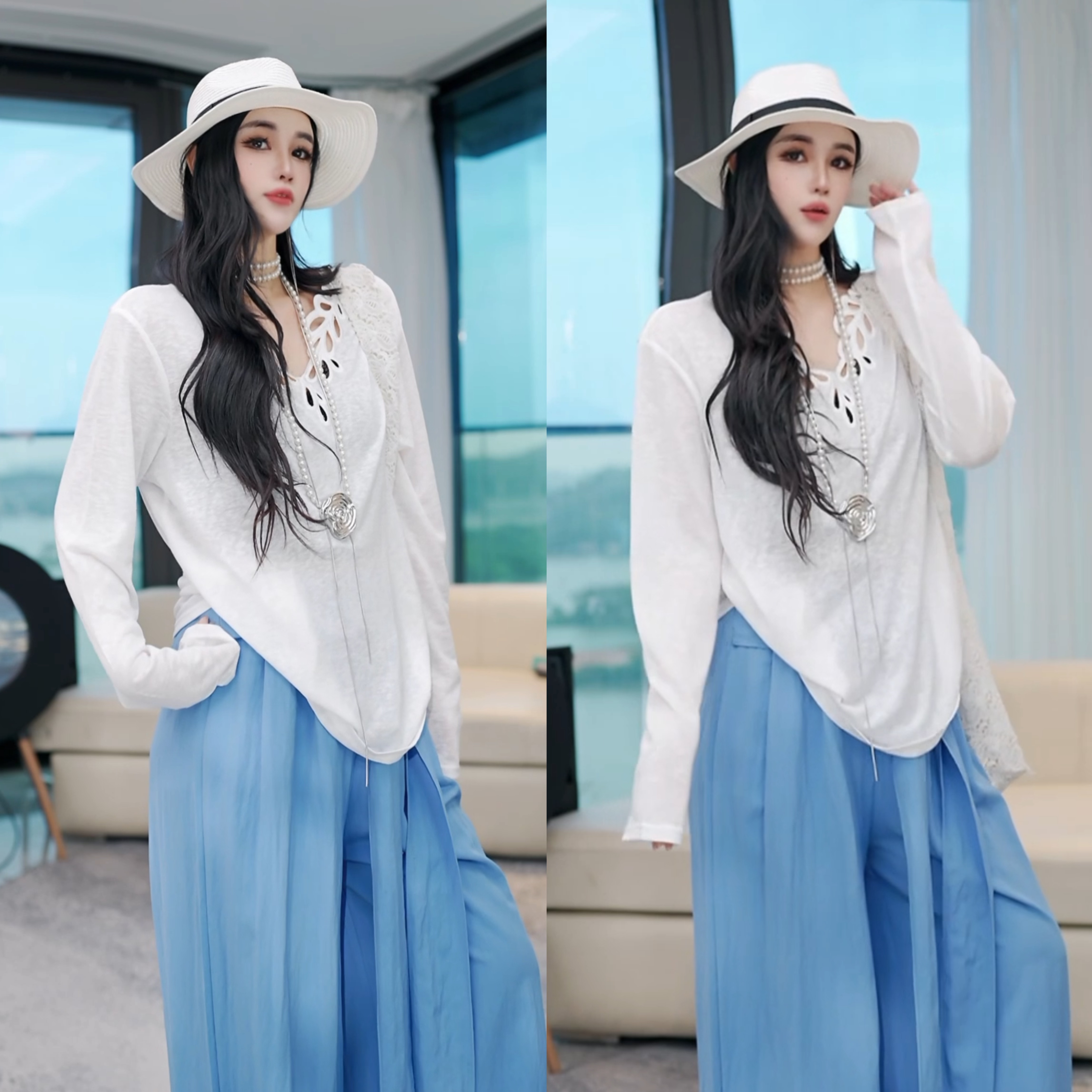 EH2025韩版时尚百搭显瘦显高小众设计阔腿裤 W2840