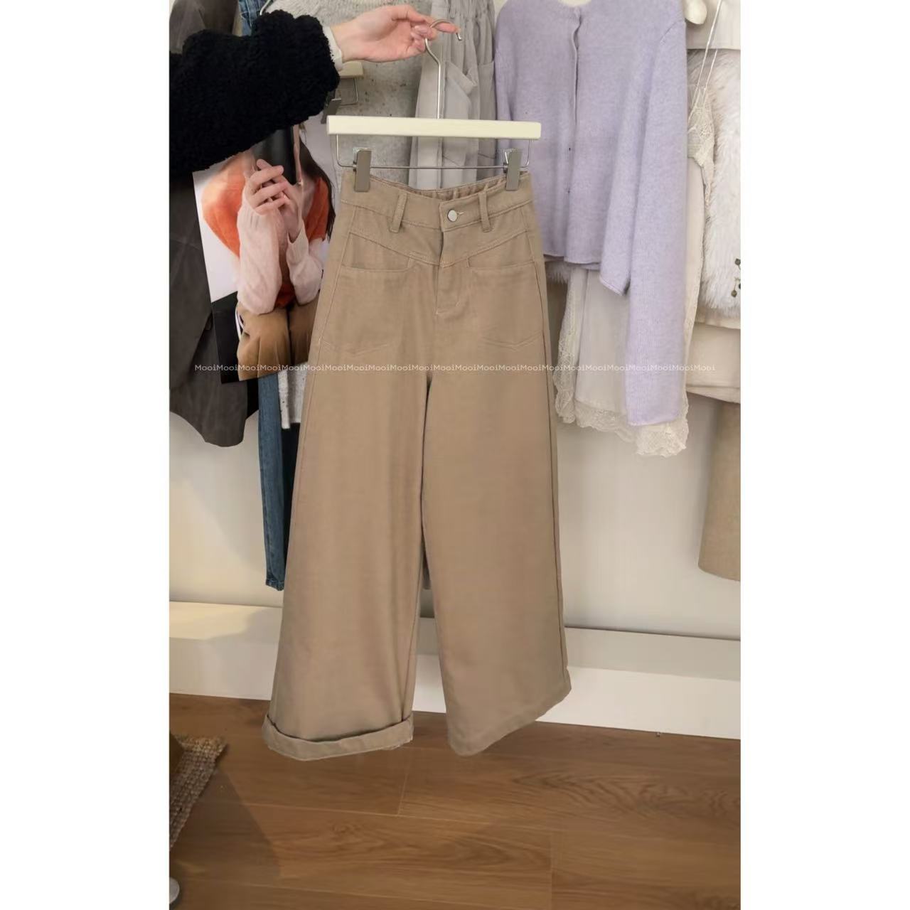 mooi | '胡桃木'自制雪尼尔加绒直筒休闲裤