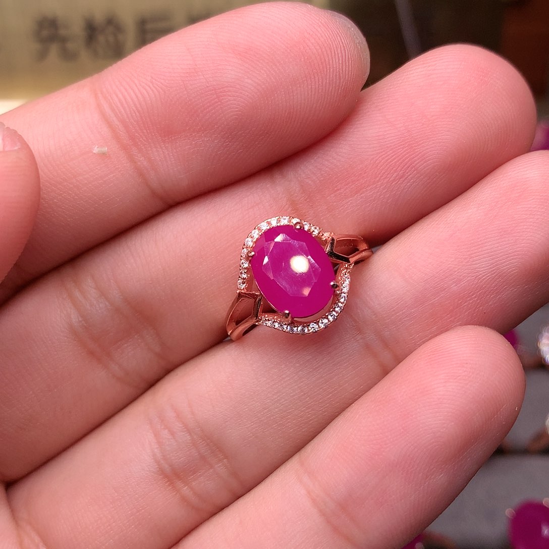 红宝石戒指银S925镶嵌