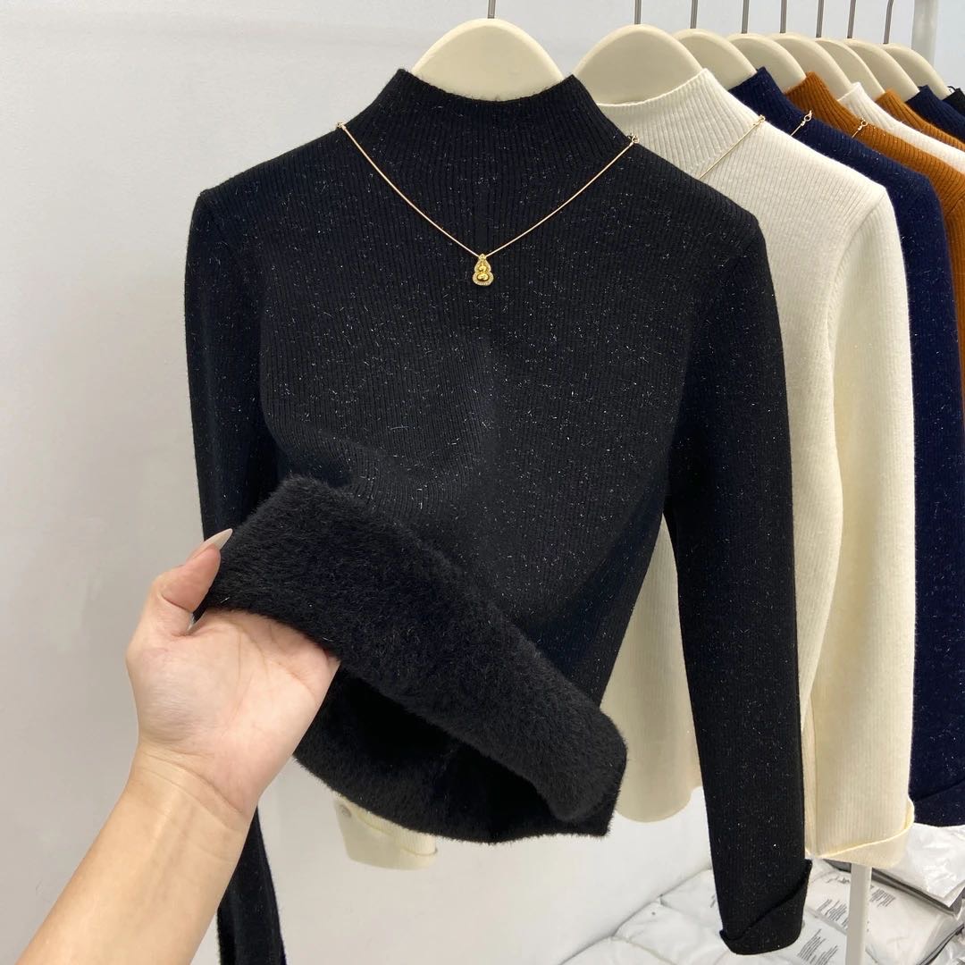 【YINGZI】满天星一体绒半高领女秋冬上衣2025新款毛衣打底衫女