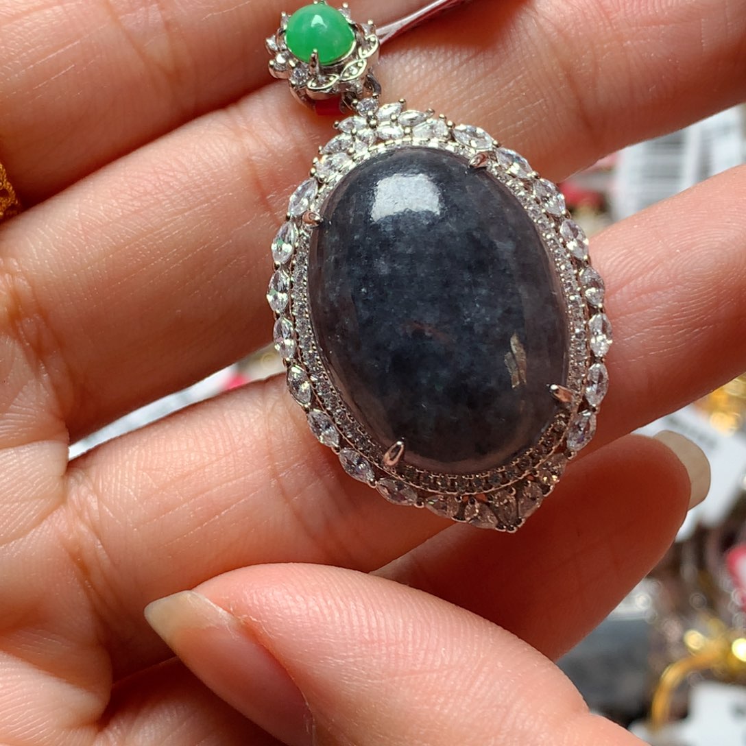 翡翠戒指银S925镶嵌天然翡翠吊坠