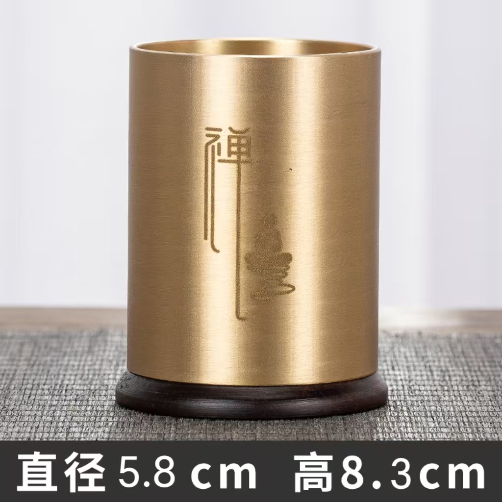 中号铜木茶筒茶道筒笔筒茶道配件单个茶筒泡茶工具茶桌摆件收纳罐