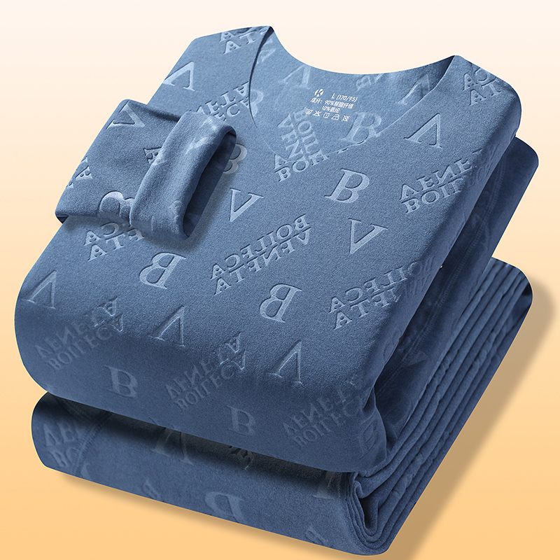 2025秋冬保暖字母德绒内衣男士V领打底衫秋衣秋裤保暖套装长袖潮