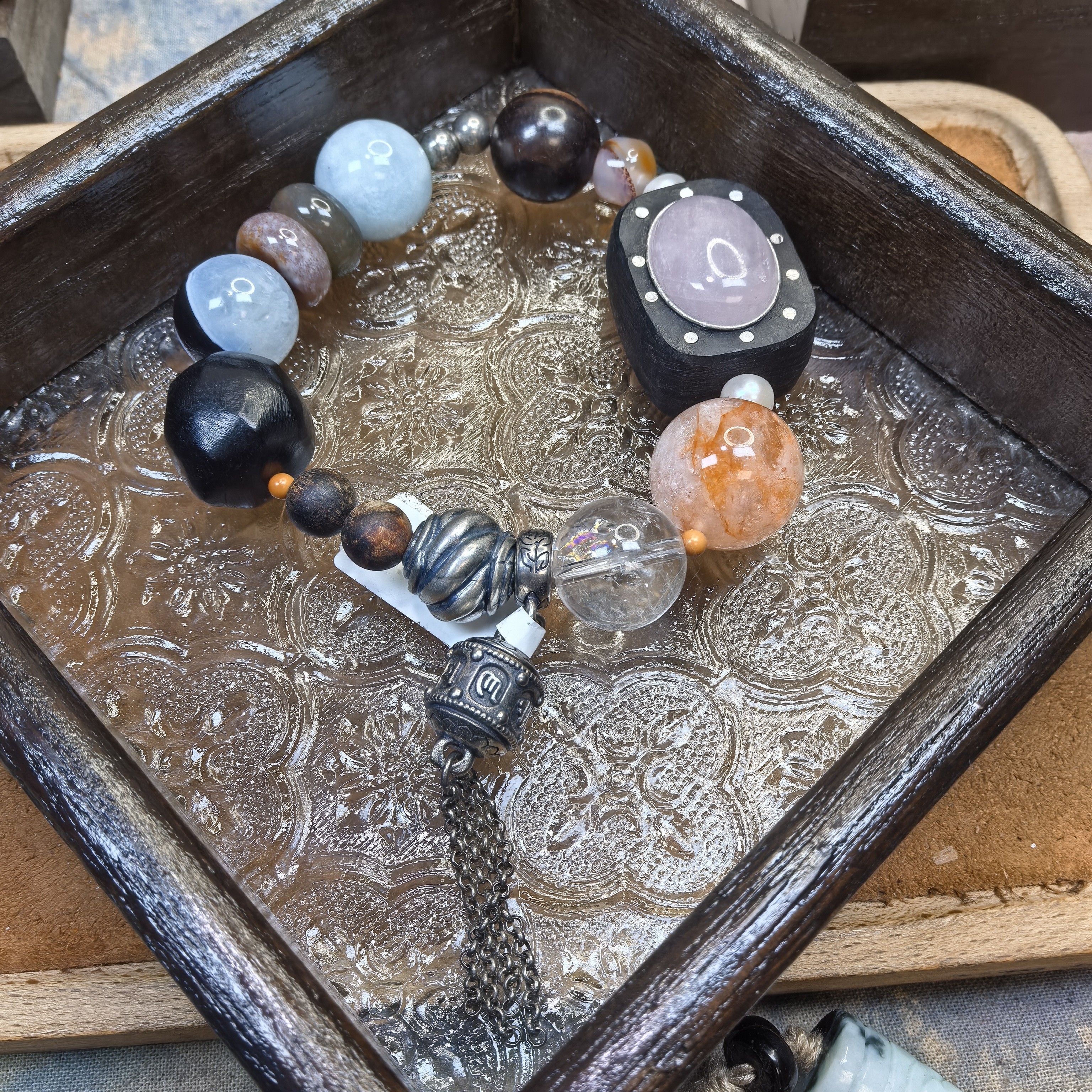 非金属木质手链 时尚新中式天然材质多宝手串，手围16-17cm