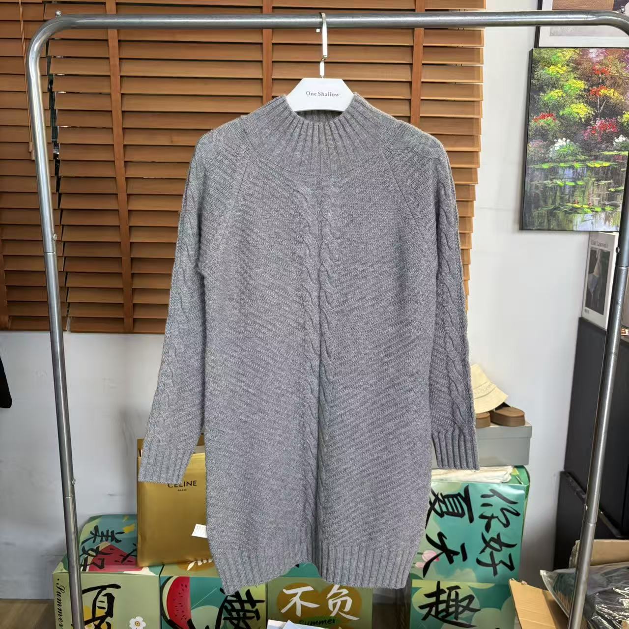 纯色套头休闲中长款针织毛衣6523