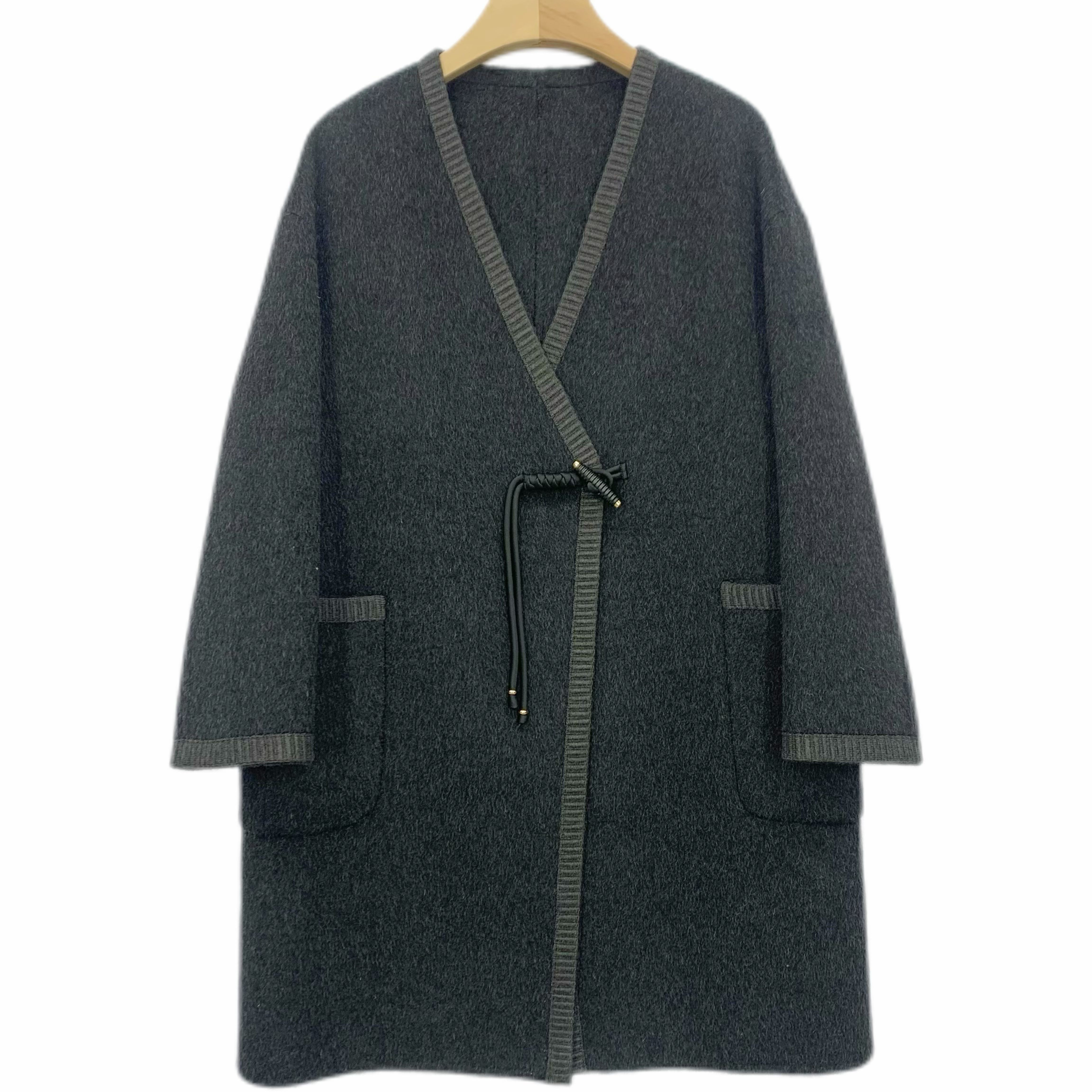 【兰兰99053】2024设计师时尚新中式双面尼秋冬中长款大衣外套女士