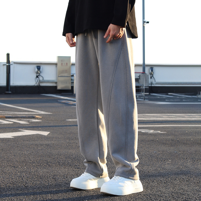 重磅破坏水洗休闲裤男士宽松香蕉裤垂感阔腿弯刀卫裤拖地直筒裤男