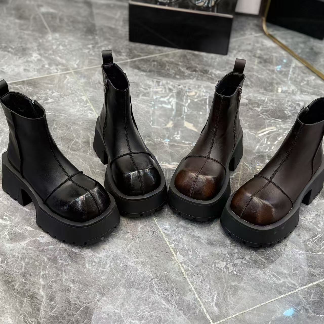 欧货冬新款皮面厚底马丁靴女鞋短筒时尚英伦风舒适增高百搭790-7