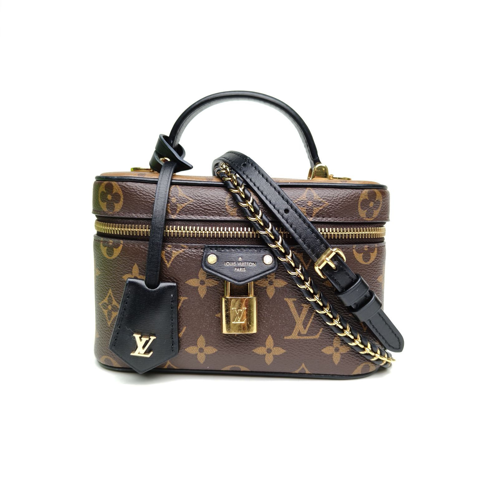 95新 LouisVuitton/路易威登 【黑黑】化妆包 老花 PVC 金扣 芯片