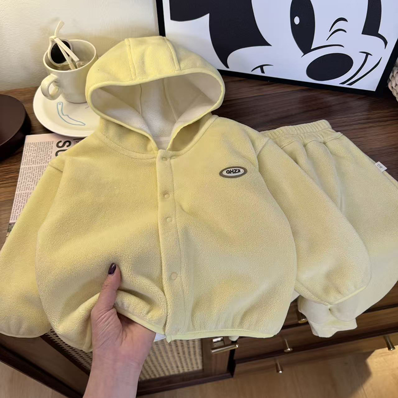 连帽奥粒绒套装儿童外穿加绒套装男女宝宝衣服秋冬百搭奥利绒衣服