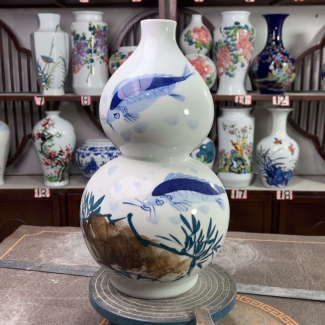 摆件陶景德镇陶瓷葫鱼