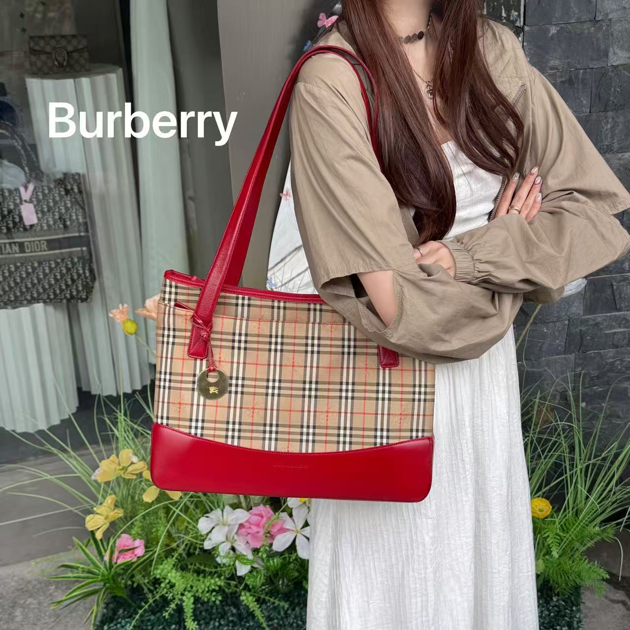95新 BURBERRY/博柏利 A1749经典百搭十字纹单肩包包95新