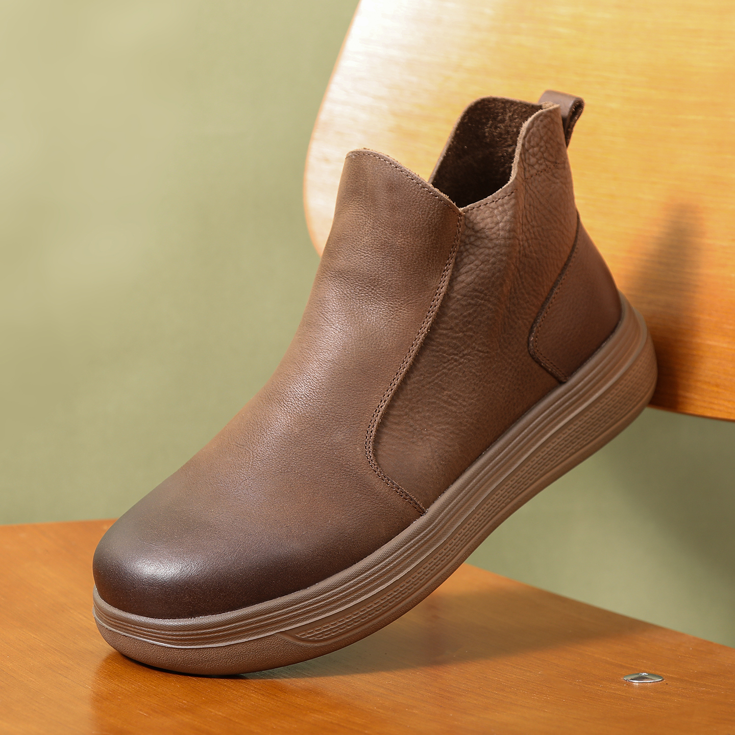 [头层玩家]头层牛皮复古休闲切尔西短靴 厚底舒适百搭经典男鞋