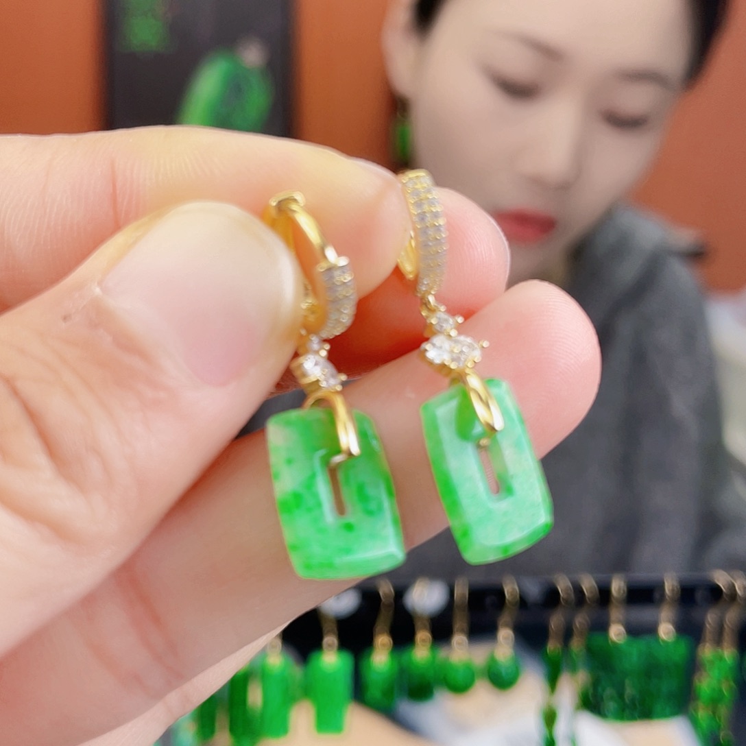 翡翠银S925镶嵌耳饰