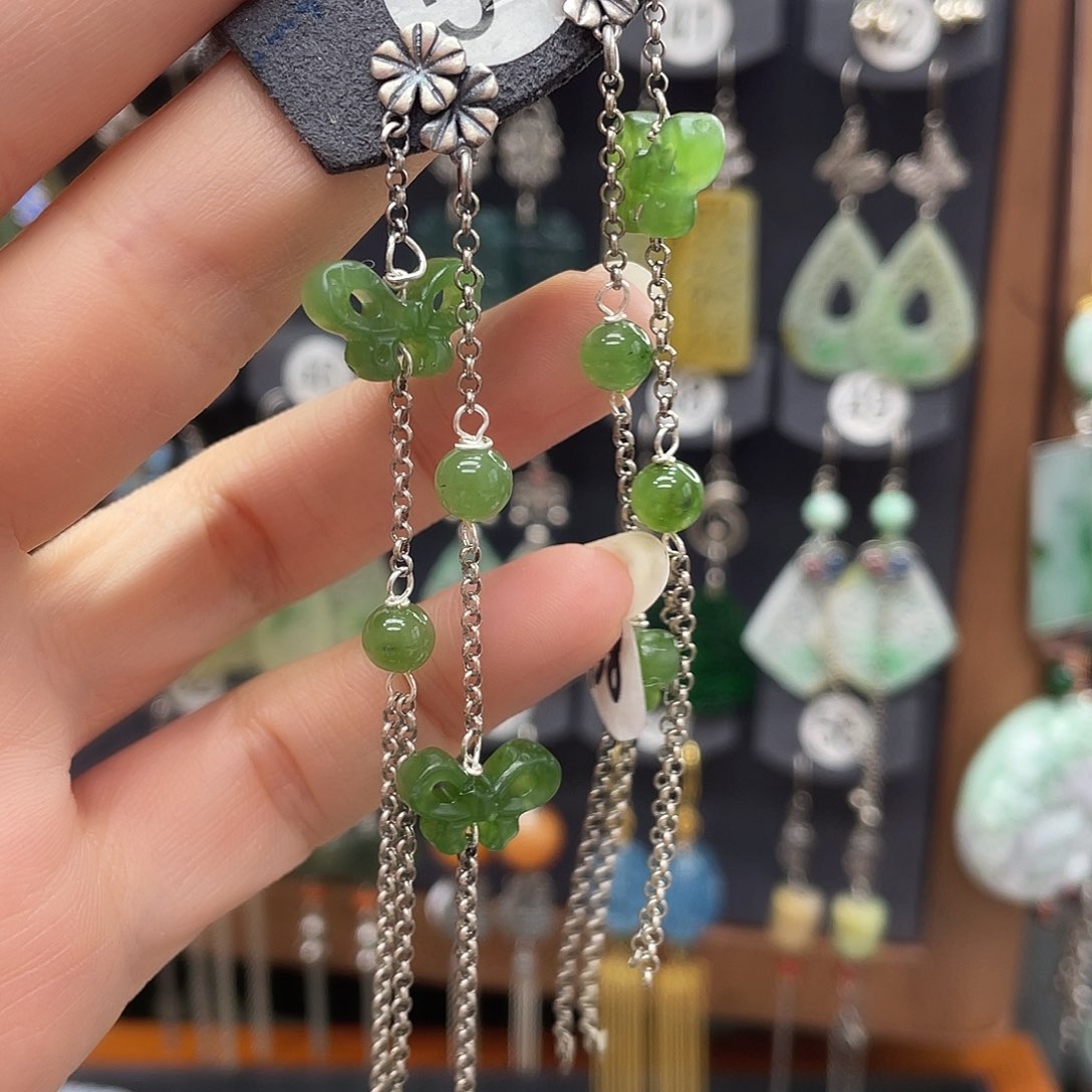 和田玉耳饰银S925镶嵌杨*芳012fhbjhgj