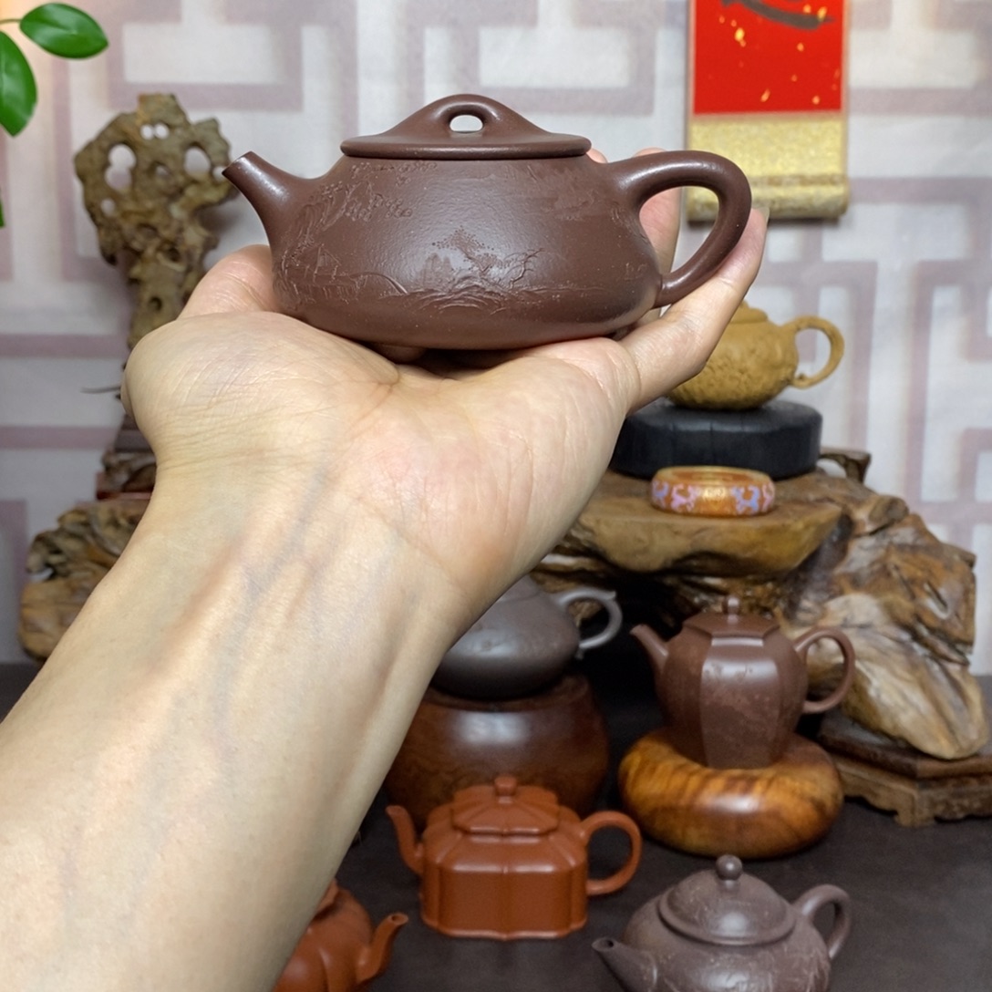 紫砂茶壶紫砂茶具老紫泥堆绘满瓢