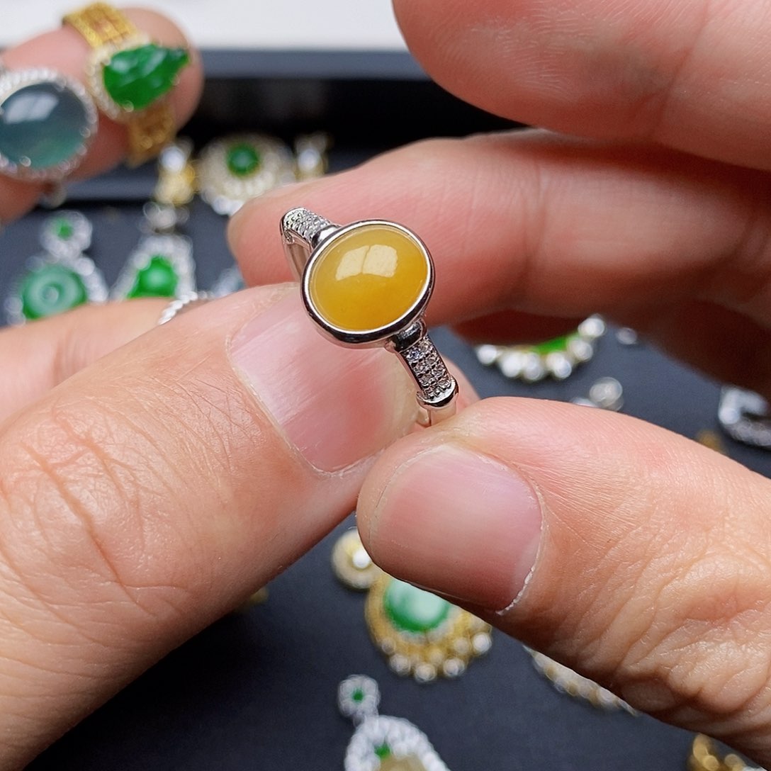 翡翠戒指银S925镶嵌戒指