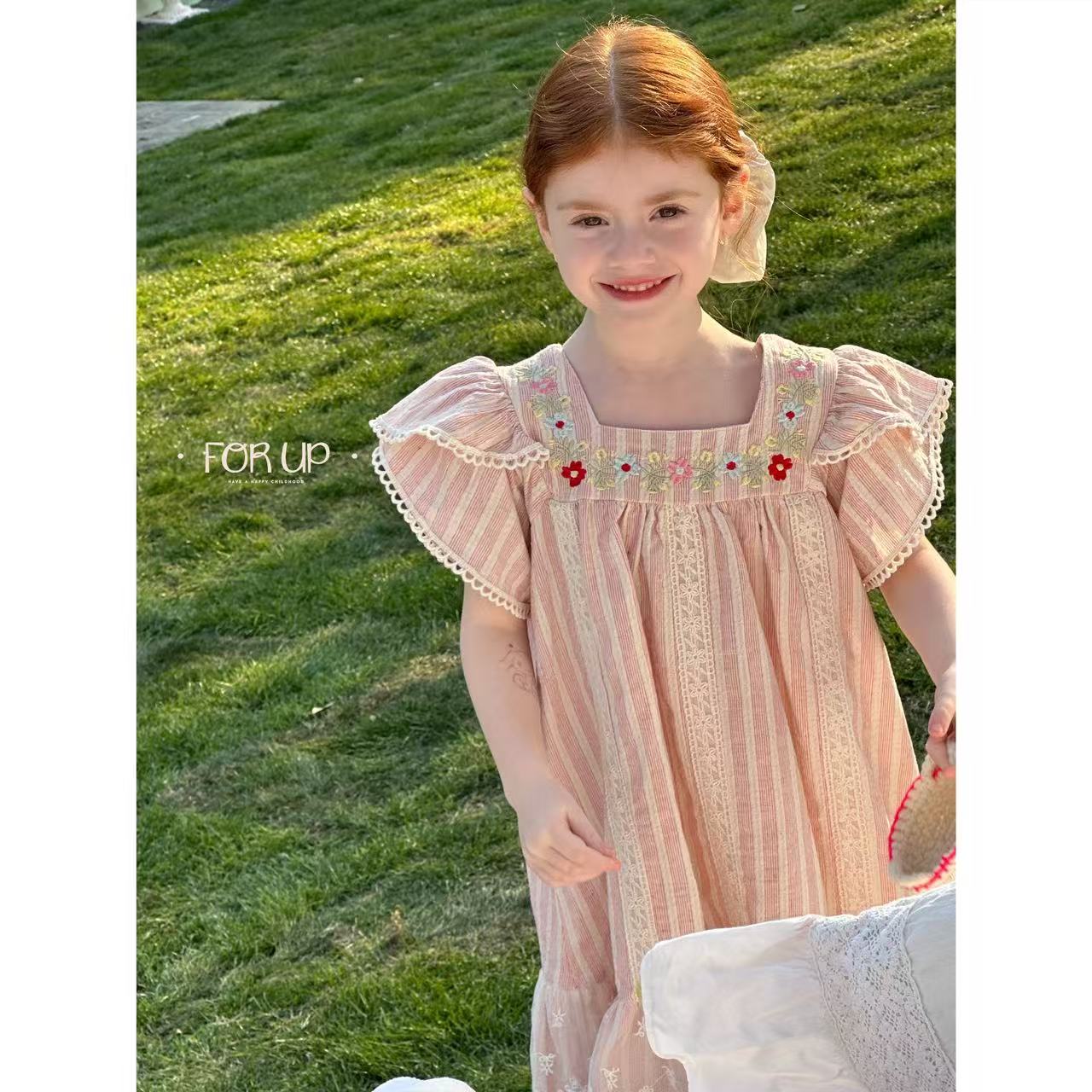 【现货】252-FU-85107多色法式露娜花朵刺绣花边连衣裙