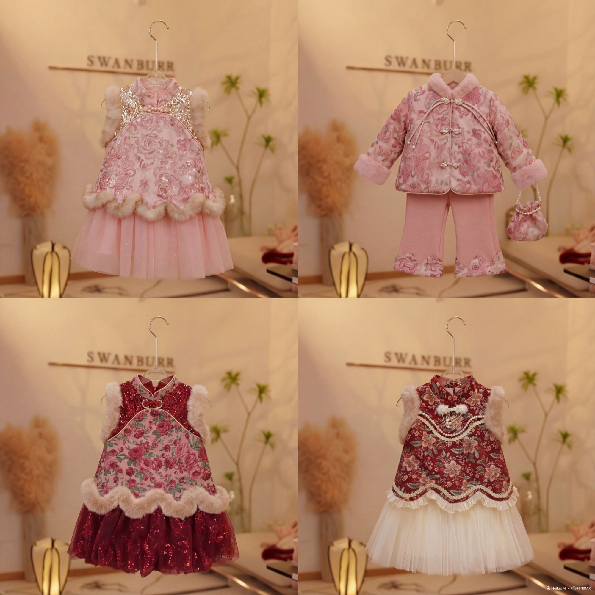 001-038女童甜美时尚洋气复古国风秋冬套装裙子