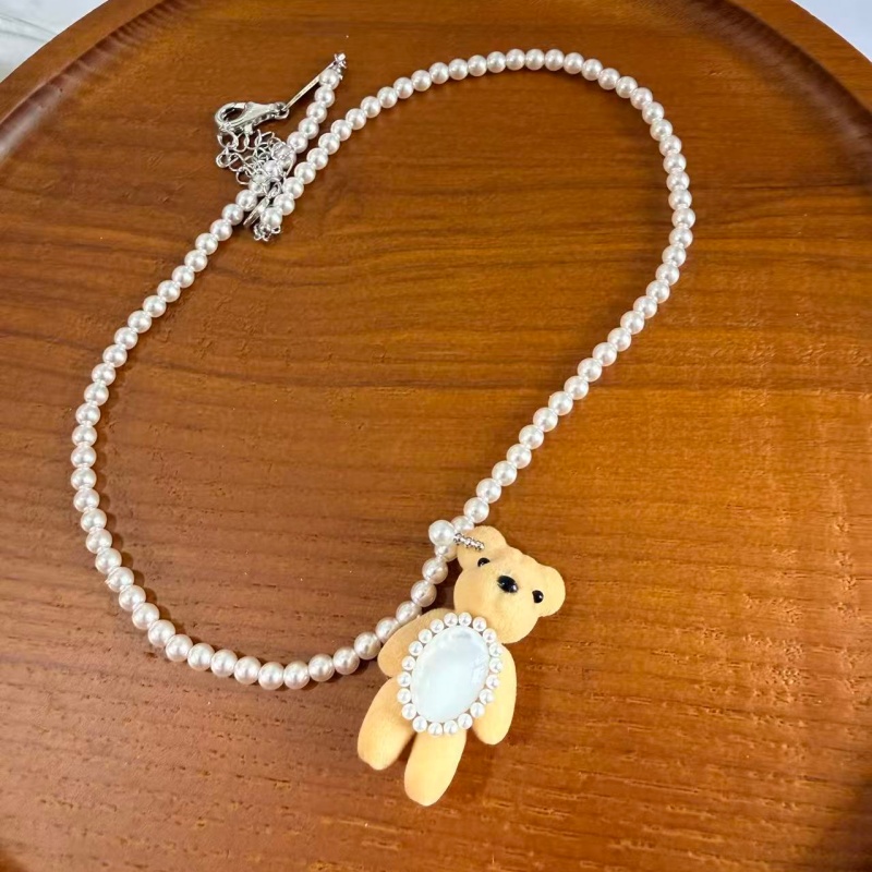非金属仿珍珠项链 个性百搭贝珠小熊项链  9015