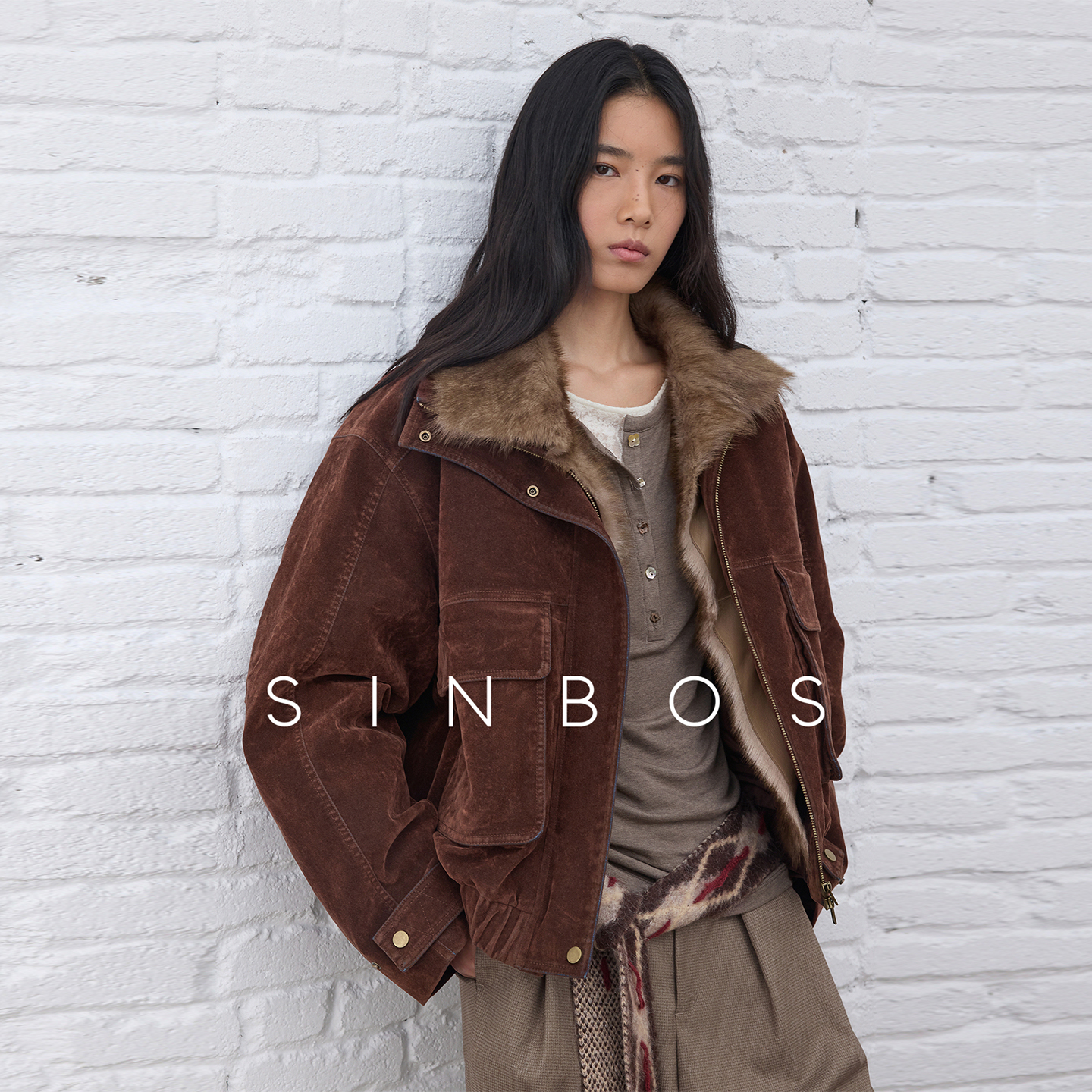 SINBOS赫尔契约 双色托卡工装风毛领鹅绒羽绒派克服女25秋冬新款